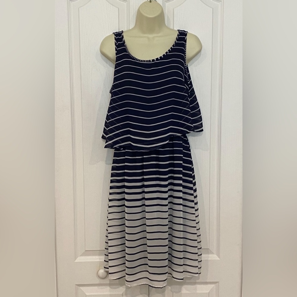 PRETTY Robert Louis Blue and White Tiered Midi Dress